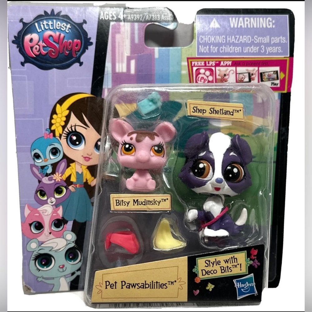 Hasbro Littlest Pet Shop #3757 Shep Shetland Collie Dog #3758 Bitsy Mudi…